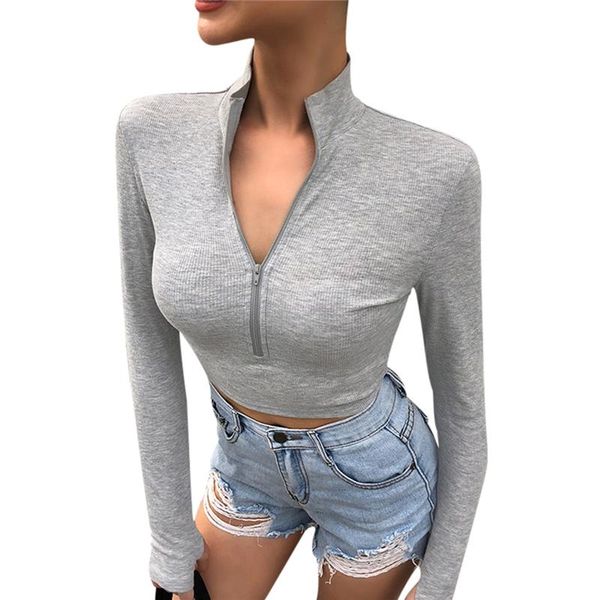 xingqing women slim zipper navel long sleeve half open collar casual sports solid color short t-shirt cropped clothing women's, White
xingqing women slim zipper navel long sleeve half open collar casual sports solid color short t-shirt cropped clothing women's, White