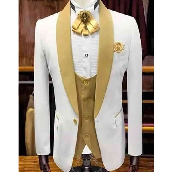 men's suits & blazers white wedding tuxedo to groom with gold shawl lapel 3 custom fitting suit vest clothes fashion, White;black
men's suits & blazers white wedding tuxedo to groom with gold shawl lapel 3 custom fitting suit vest clothes fashion, White;black