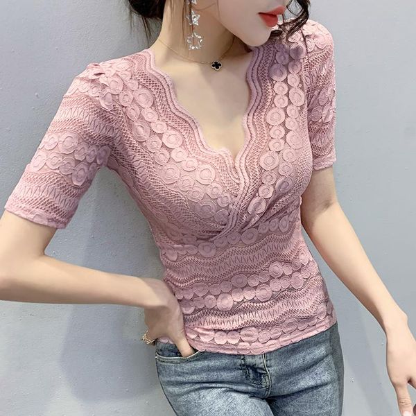 women's t-shirt 2021 summer short sleeve v-neck lace fashion casual hollow out tshirt elegant slim tees blusas, White
women's t-shirt 2021 summer short sleeve v-neck lace fashion casual hollow out tshirt elegant slim tees blusas, White