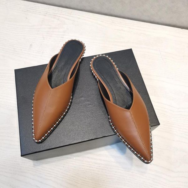 summer women metal decoration flat slippers ladies outdoors genuine leather pointed-toes designer shoes, Black
summer women metal decoration flat slippers ladies outdoors genuine leather pointed-toes designer shoes, Black