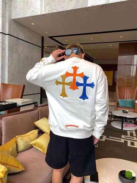 design 21 chao croce embroidered leather collage color cross sanskrit sweater autumn net red pullover for men and women, White
design 21 chao croce embroidered leather collage color cross sanskrit sweater autumn net red pullover for men and women, White