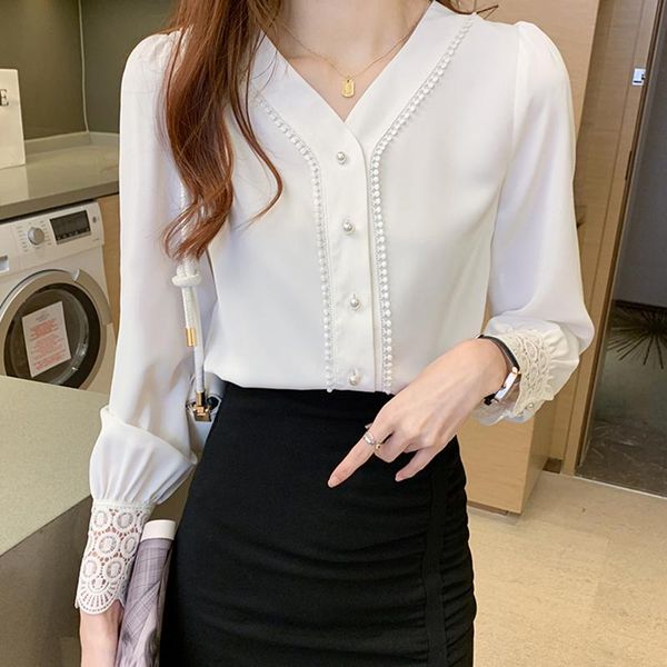 women's blouses & shirts 2021 autumn style temperament sweet v-neck chiffon women long sleeve solid color plus size ladies clothing, White
women's blouses & shirts 2021 autumn style temperament sweet v-neck chiffon women long sleeve solid color plus size ladies clothing, White