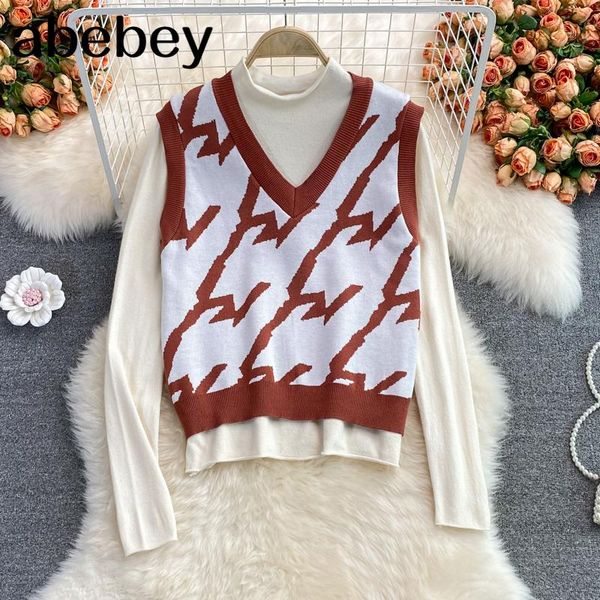 women's knits & tees 2021 spring autumn fashion turtleneck long sleeve knitted pullover + v-neck sleeveless print sweater vest two-piec, White
women's knits & tees 2021 spring autumn fashion turtleneck long sleeve knitted pullover + v-neck sleeveless print sweater vest two-piec, White