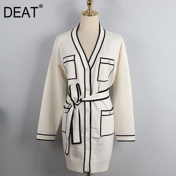 women's knits & tees 2022 autumn and winter fashion casual v-neck full sleeves contrast colors waist belt pocket single breasted cardig, White
women's knits & tees 2022 autumn and winter fashion casual v-neck full sleeves contrast colors waist belt pocket single breasted cardig, White