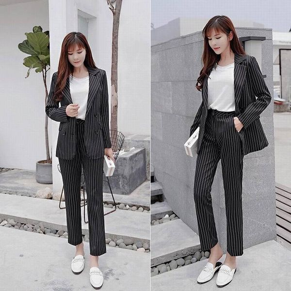 women's two piece pants 2-piece suit female 2021 spring/autumn style fashion stripe professional office lady +, White
women's two piece pants 2-piece suit female 2021 spring/autumn style fashion stripe professional office lady +, White