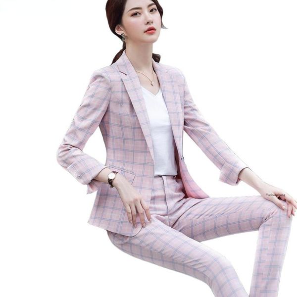 women's two piece pants casual women plaid pant suit slim blazer and 2 set pink apricot professional clothes for, White
women's two piece pants casual women plaid pant suit slim blazer and 2 set pink apricot professional clothes for, White