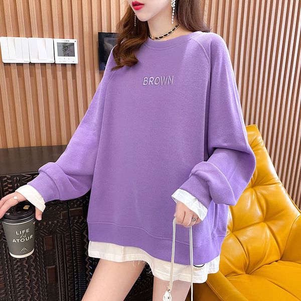 2021 autumn korean fake two round neck letter embroidered thin sweater women's leisure long sleeve coat female student, Black
2021 autumn korean fake two round neck letter embroidered thin sweater women's leisure long sleeve coat female student, Black