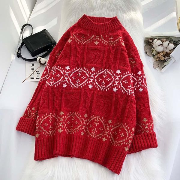 sweaters women winter pullovers red christmas sweaters casual knitwear retro vintage loose oversized sweater mujer, White;black
sweaters women winter pullovers red christmas sweaters casual knitwear retro vintage loose oversized sweater mujer, White;black
