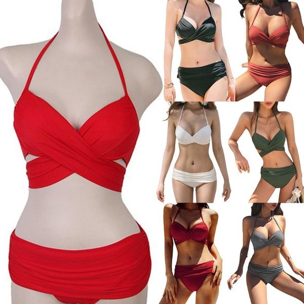 one-piece suits women 2pcs ruched bikini set halter criss cross wrap underwire swimsuit dropship
one-piece suits women 2pcs ruched bikini set halter criss cross wrap underwire swimsuit dropship