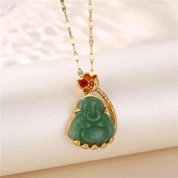 religious green jade buddha pendant necklace adjustable 18k gold plated stainless steel lip chain laughing, Silver
religious green jade buddha pendant necklace adjustable 18k gold plated stainless steel lip chain laughing, Silver