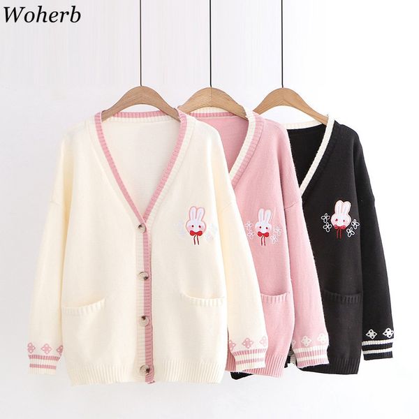 women sweater cardigan sweet cartoon rabbit embroidery jumper v-neck single breasted pull femme autumn winter 210417, White;black
women sweater cardigan sweet cartoon rabbit embroidery jumper v-neck single breasted pull femme autumn winter 210417, White;black