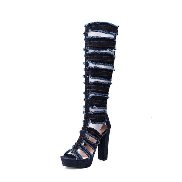boots 2021 est women hollow out stiletto jeans blue denim lace-up gladiator long high heel jean shoes botas mujer, Black
boots 2021 est women hollow out stiletto jeans blue denim lace-up gladiator long high heel jean shoes botas mujer, Black