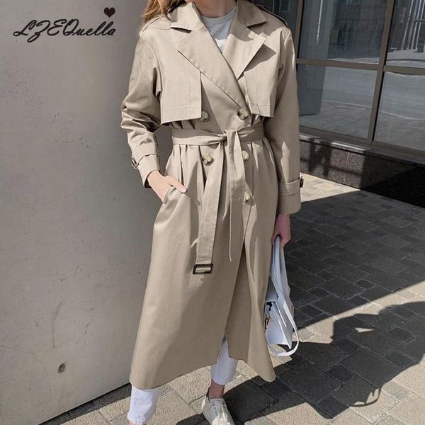 women's trench coats lzequella causal light autumn women coat split joint elegant long sleeve korean chic outwear with belt windbreaker, Tan;black
women's trench coats lzequella causal light autumn women coat split joint elegant long sleeve korean chic outwear with belt windbreaker, Tan;black