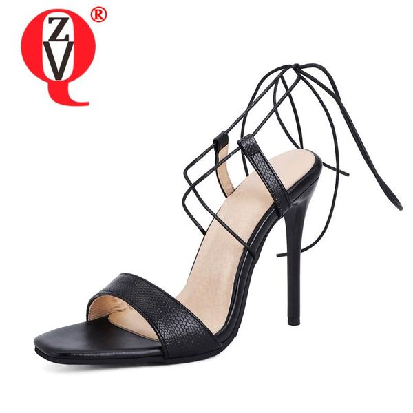 

dress shoes zvq woman summer fashion style sandals leisure pumps heel strap combination square toe solid color mature concise, Black