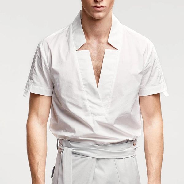 men's casual shirts men v-neck shirt solid color short sleeve beach harajuku 2021 handsome streetwear camisa masculina#20, White;black
men's casual shirts men v-neck shirt solid color short sleeve beach harajuku 2021 handsome streetwear camisa masculina#20, White;black