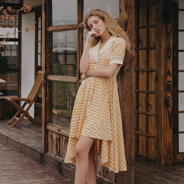 casual dresses summer women vintage elegant slim plaid yellow korean fashion lace notched collar irregular miidi shirt ckgz, Black;gray
casual dresses summer women vintage elegant slim plaid yellow korean fashion lace notched collar irregular miidi shirt ckgz, Black;gray