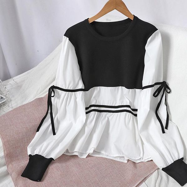 women's blouses & shirts hit color fashion o-neck patchwork full blouse long sleeve blusas casual lace-up lantern ladies femme, White
women's blouses & shirts hit color fashion o-neck patchwork full blouse long sleeve blusas casual lace-up lantern ladies femme, White