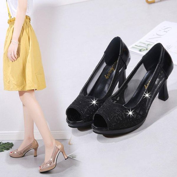 dress shoes fish mouth sandal women's spring and summer black high heeled single with breathable mesh diamonds
dress shoes fish mouth sandal women's spring and summer black high heeled single with breathable mesh diamonds