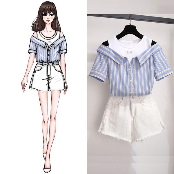 women's tracksuits women 2 pcs clothing set stripe shirt & white shorts summer gir casual clothes outfit vestidos short sleeve blouse, Gray
women's tracksuits women 2 pcs clothing set stripe shirt & white shorts summer gir casual clothes outfit vestidos short sleeve blouse, Gray