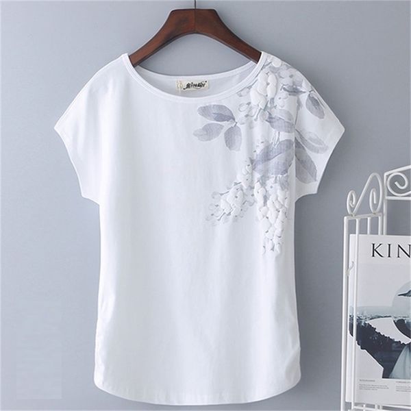 summer women's t-shirt 95% cotton loose short-sleeve female white embroidery basic large size  4xl 210406 
summer women's t-shirt 95% cotton loose short-sleeve female white embroidery basic large size  4xl 210406