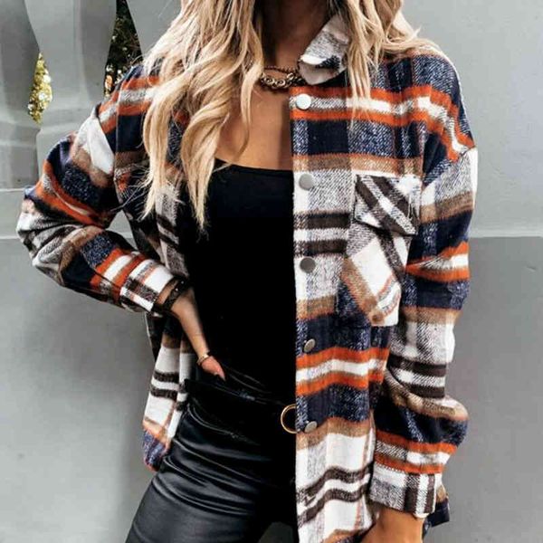 ladies casual autumn winter jacket women coat streetwear lapel loose outerwear pockets women plaid jacket coats chic female 210416, Black;brown
ladies casual autumn winter jacket women coat streetwear lapel loose outerwear pockets women plaid jacket coats chic female 210416, Black;brown
