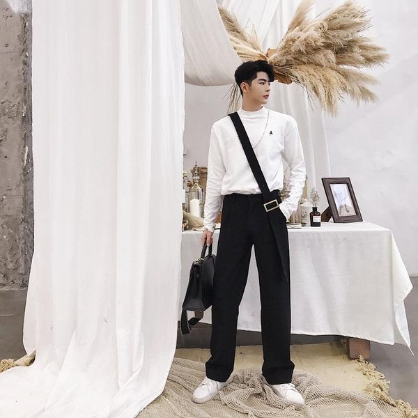 men's pants 2021 catwalk fashion strap trousers autumn casual wild korean version of loose wide leg, Black
men's pants 2021 catwalk fashion strap trousers autumn casual wild korean version of loose wide leg, Black