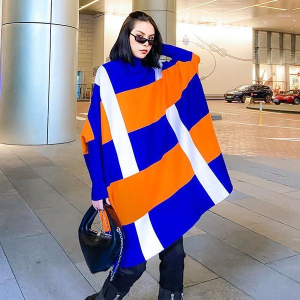 women's sweaters 2021 sweater pullover loose outer wear mid-length autumn and winter high neck geometric large color bat sleeve, White;black
women's sweaters 2021 sweater pullover loose outer wear mid-length autumn and winter high neck geometric large color bat sleeve, White;black