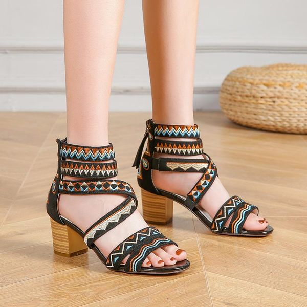 sandals low heels girls ethnic style embroidery high summer cross ankle women's black sandalen dames
sandals low heels girls ethnic style embroidery high summer cross ankle women's black sandalen dames