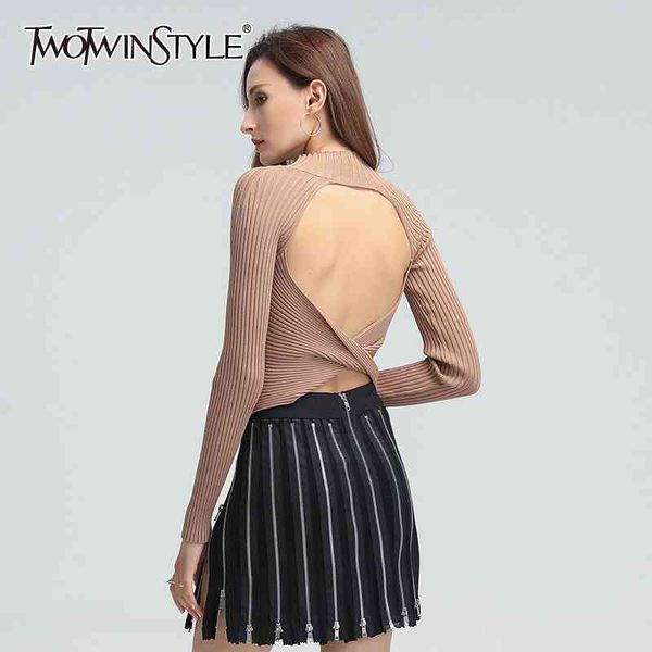 hollow out cross white knitting for women o neck long sleeve backless slim t shirt female fashion clothes 210524
hollow out cross white knitting for women o neck long sleeve backless slim t shirt female fashion clothes 210524