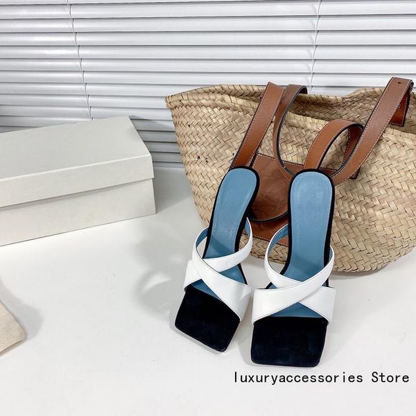 women high heel slippers 2021 fashion cross belt genuine leather square toe outdoor summer street ladies party shoes, Black
women high heel slippers 2021 fashion cross belt genuine leather square toe outdoor summer street ladies party shoes, Black