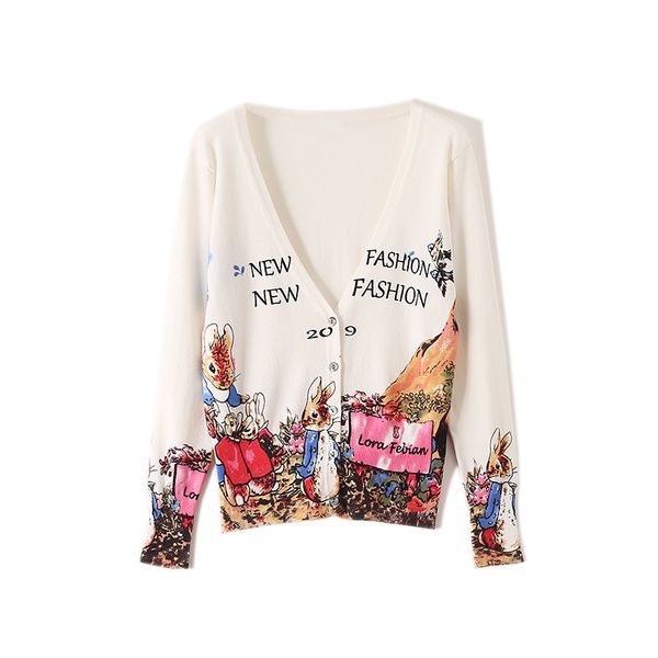 wool spring new slim knitwear women's long sleeve knit cardigan cute rabbit print shirt, Black
wool spring new slim knitwear women's long sleeve knit cardigan cute rabbit print shirt, Black