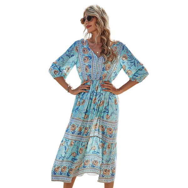 deep v-neck high waist bohemian dress women spring casual floral print three quarter sleeve blue midi dress vestidos largos 210414, Black;gray
deep v-neck high waist bohemian dress women spring casual floral print three quarter sleeve blue midi dress vestidos largos 210414, Black;gray