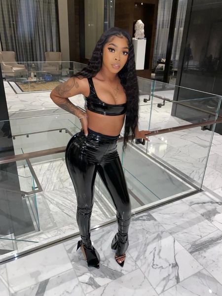 rt casual women pu tracksuit two tank crop long bottom slit pants 2 pieces set faux leather sports suit ljn2, Black;white
rt casual women pu tracksuit two tank crop long bottom slit pants 2 pieces set faux leather sports suit ljn2, Black;white