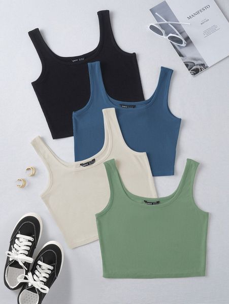 4pack solid crop tank i2lm#, White