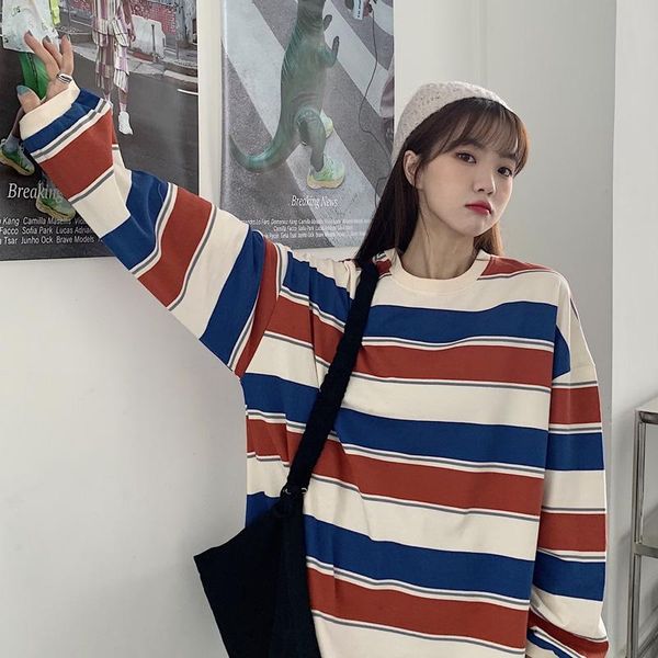 women's t-shirt 2021 spring and autumn vintage oversized t-shirts for men women cute retro simple striped long-sleeved couple clothes, White
women's t-shirt 2021 spring and autumn vintage oversized t-shirts for men women cute retro simple striped long-sleeved couple clothes, White
