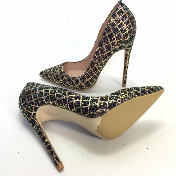 dress shoes ladies stiletto pointed golden plaid high heels sequined fashion, Black
dress shoes ladies stiletto pointed golden plaid high heels sequined fashion, Black