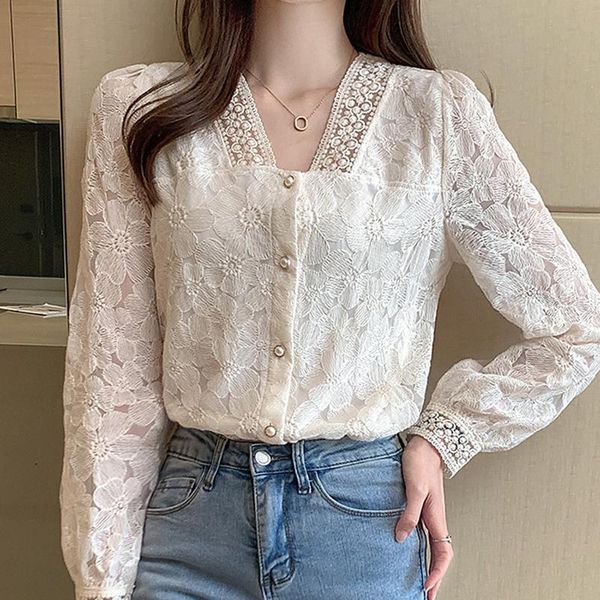 women's blouses & shirts spring long sleeve v-neck hollow out lace blouse shirt women blusas mujer de moda 2021 blusa, White
women's blouses & shirts spring long sleeve v-neck hollow out lace blouse shirt women blusas mujer de moda 2021 blusa, White