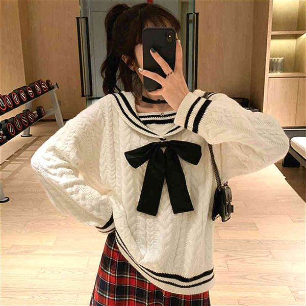 women's sweaters retro-loose japanese campus female nightgown wearing black and white contrast seacollar knitted-out sweater chjf, White;black
women's sweaters retro-loose japanese campus female nightgown wearing black and white contrast seacollar knitted-out sweater chjf, White;black