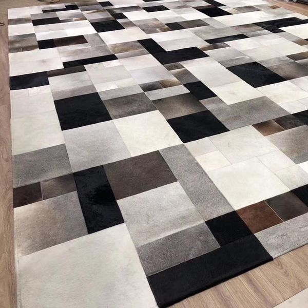 natural cowhide modern patchwork rug white and black grey brown mixed real leather carpet carpets
natural cowhide modern patchwork rug white and black grey brown mixed real leather carpet carpets