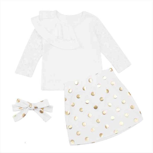 3pcs baby girls fall clothes, floral lace long sleeve ruffle dots mini skirt headband set 1 6y spring autumn, White
3pcs baby girls fall clothes, floral lace long sleeve ruffle dots mini skirt headband set 1 6y spring autumn, White
