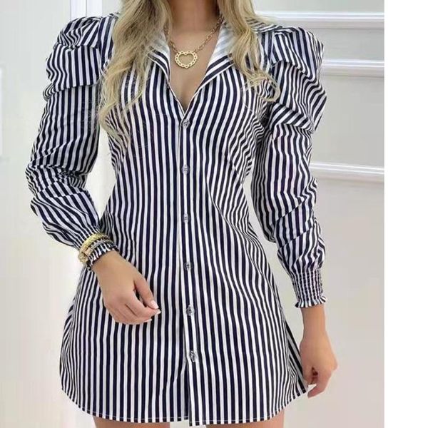 women's blouses & shirts spring shirt dress 2021 stylish long sleeve tur-down collar striped mid-length blouse casual slim blusas, White
women's blouses & shirts spring shirt dress 2021 stylish long sleeve tur-down collar striped mid-length blouse casual slim blusas, White