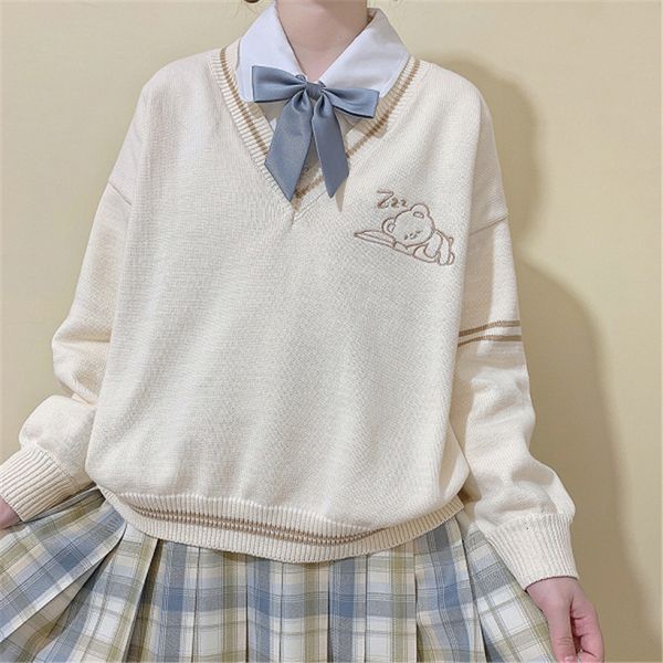 cute v neck sweater women knitted kawaii cartoon bear jumper preppy style casual long sleeve pullover girls school uniform beige, White;black
cute v neck sweater women knitted kawaii cartoon bear jumper preppy style casual long sleeve pullover girls school uniform beige, White;black
