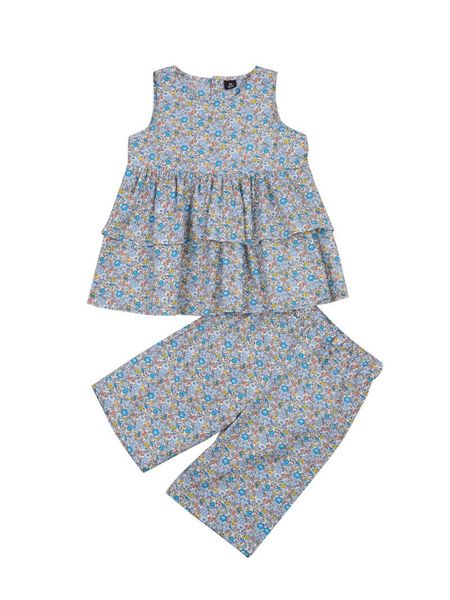clothing sets girls' small flower printed 2pcs clothes suit sleeveless back button closure multi-layer hem skirt with cropped pants, White
clothing sets girls' small flower printed 2pcs clothes suit sleeveless back button closure multi-layer hem skirt with cropped pants, White
