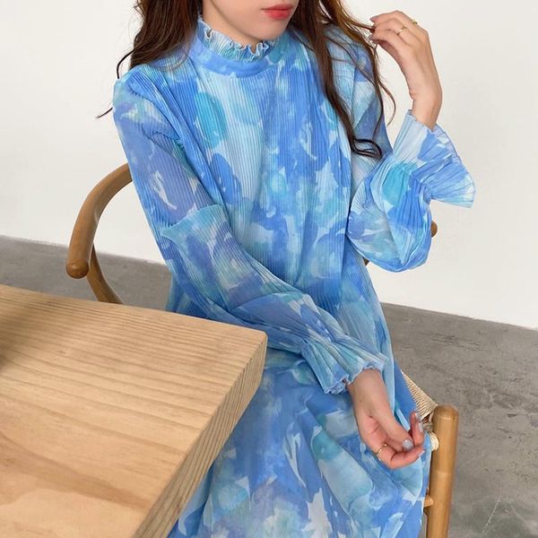 casual dresses spring women chiffon dress ruffles half neck pleated hem long sleeves ladies urban printed mid-calf slim middle, Black;gray
casual dresses spring women chiffon dress ruffles half neck pleated hem long sleeves ladies urban printed mid-calf slim middle, Black;gray