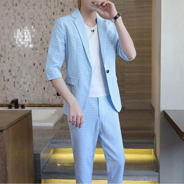 light blue plaid mens suits with pants slim fit wedding prom elegant clothing grey groom 2 pcs skinny smoking stylish men's & blazers, White;black
light blue plaid mens suits with pants slim fit wedding prom elegant clothing grey groom 2 pcs skinny smoking stylish men's & blazers, White;black