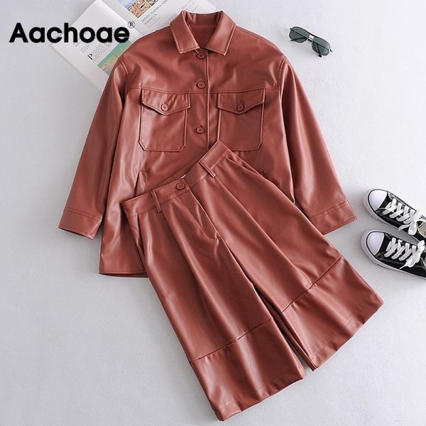 aachoae solid pu leather 2 piece set women long sleeve high street shirt jacket pleated knee length loose straight pants sets 210413, White
aachoae solid pu leather 2 piece set women long sleeve high street shirt jacket pleated knee length loose straight pants sets 210413, White