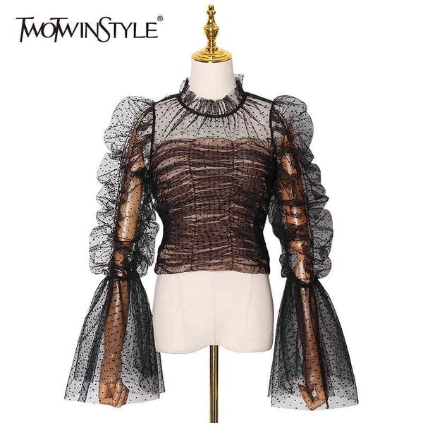 twotwinstyle mesh patchwork dot t shirt for women stand collar flare sleeve ruched t shirts female fashion clothing 210517, White
twotwinstyle mesh patchwork dot t shirt for women stand collar flare sleeve ruched t shirts female fashion clothing 210517, White