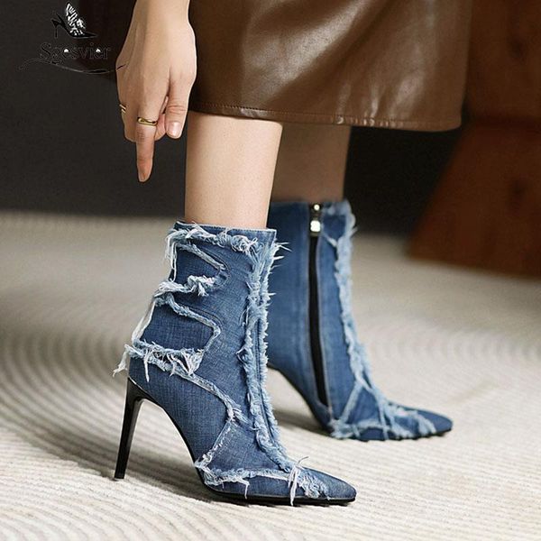 boots sgesvier 2021 denim women ankle pointed toe thin high heel ladies short dress side zipper women's shoes size 45, Black
boots sgesvier 2021 denim women ankle pointed toe thin high heel ladies short dress side zipper women's shoes size 45, Black