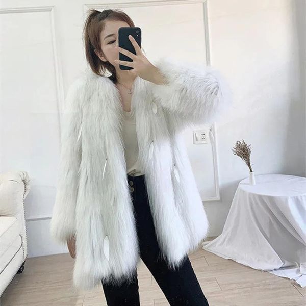 women's fur & faux winter hair coat female mid-length pearl feather tassel jacket 2021 imitation raccoon woven, Black
women's fur & faux winter hair coat female mid-length pearl feather tassel jacket 2021 imitation raccoon woven, Black