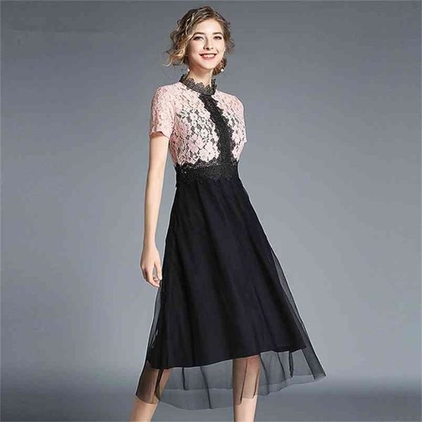 women summer quality lace dresses elegant slim cutout floral patches black mesh casual party midi flare vestidos 210603, Black;gray
women summer quality lace dresses elegant slim cutout floral patches black mesh casual party midi flare vestidos 210603, Black;gray